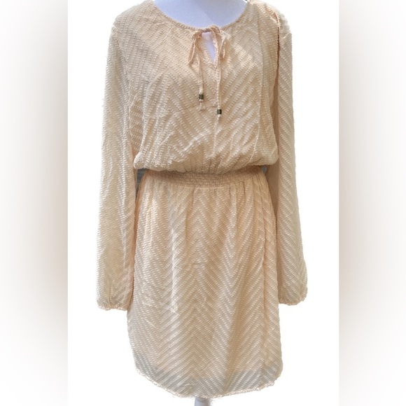 Daniel Rainn Dresses & Skirts - Daniel rainn XL peach cream long sleeve elastic waist dress